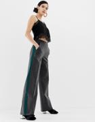 Miss Selfridge Wide Leg Pants With Side Stripe In Silver - Silver