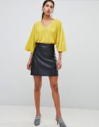 River Island Faux Leather A-line Mini Skirt In Black