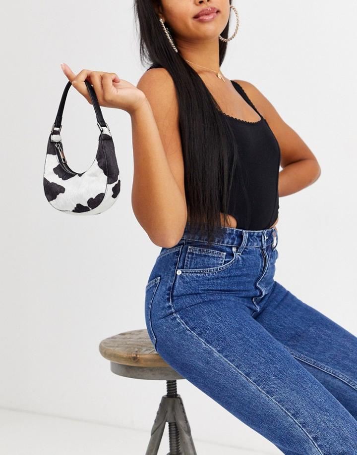 Asos Design Micro 90s Bag In Cow Print-multi