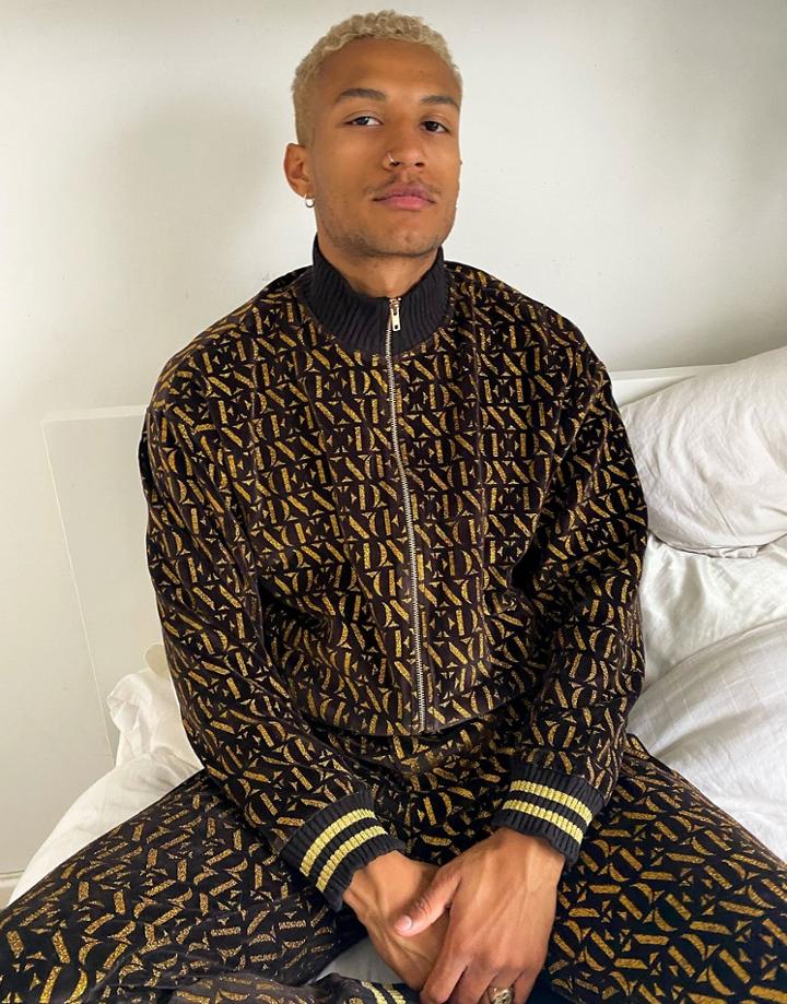 Asos Edition Two-piece Track Jacket In Velour With Logo In Brown-black