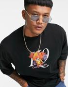 Asos Design Oversized T-shirt In Black Organic Cotton With Cartoon Puppy Print