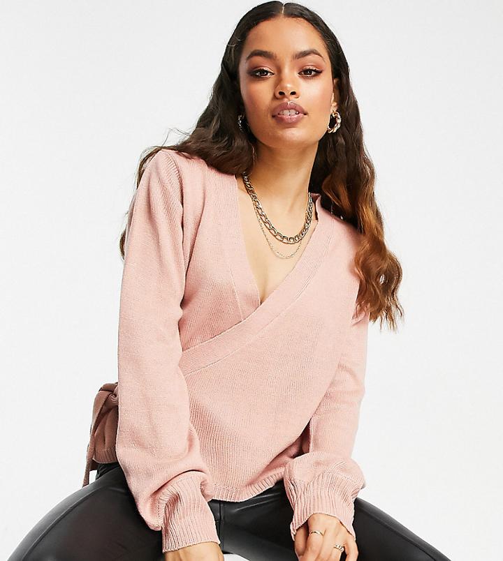 Threadbare Petite Amy Ballet Wrap Sweater-pink