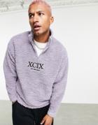 Asos Design Oversized Half Zip With Roman Numeral Chest Embroidery-grey
