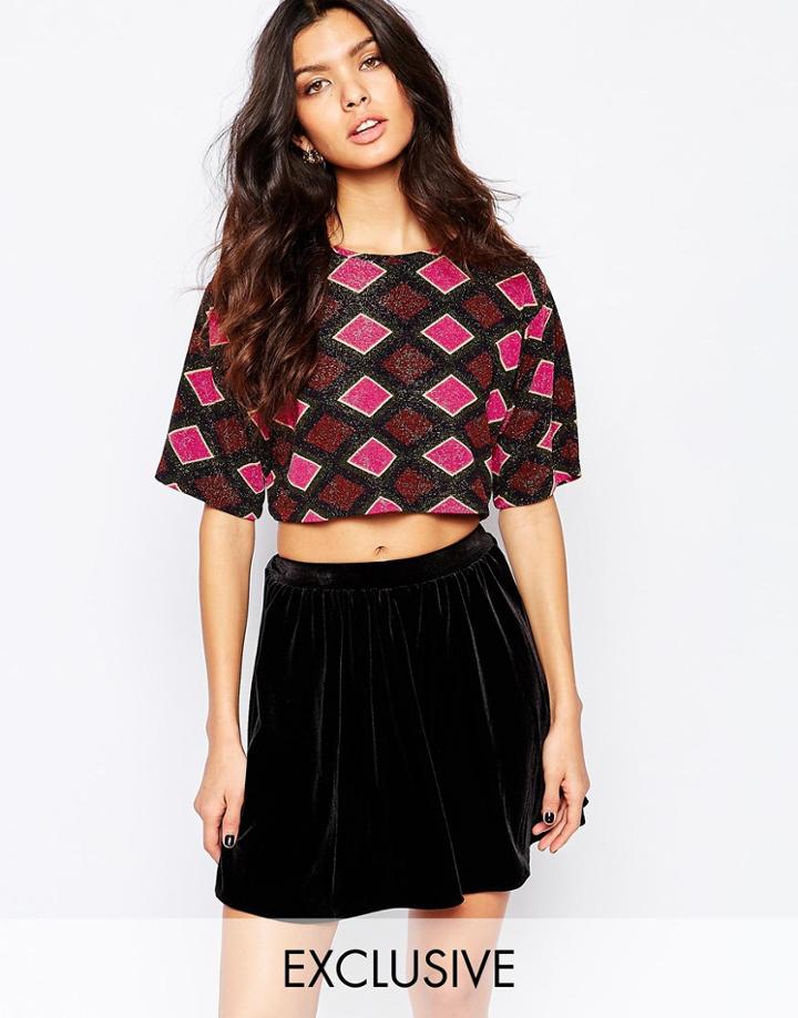 Reclaimed Vintage Cropped T-shirt In Diamond Jersey - Black