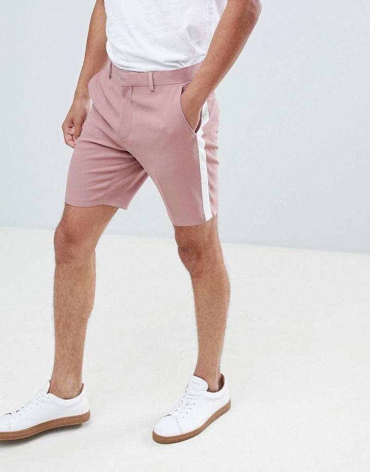 Asos Skinny Suit Shorts In Pink With White Trim - Pink