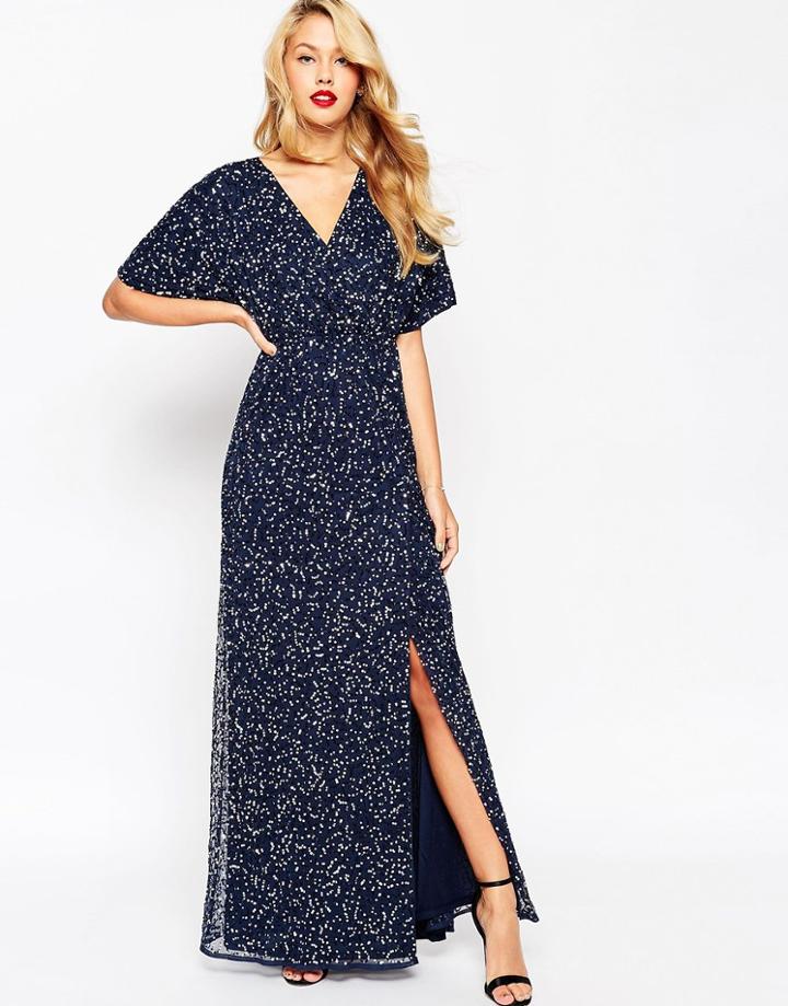 Asos Sequin Kimono Maxi Dress - Navy