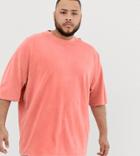 Asos Design Plus Oversized T-shirt With Half Sleeve In Washed Pique In Orange - Orange