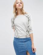 Asos Sweater With Raglan And Ruffle Detail - Gray