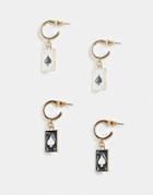 Asos Design 2 Pack Hoop Earrings With Playing Card In Black And White Enamel-gold