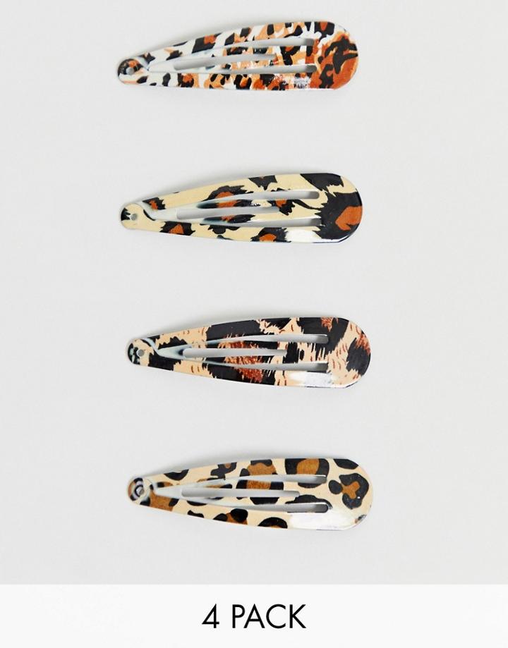 Asos Design Pack Of 4 Snap Hair Clips In Mixed Animal Print-multi