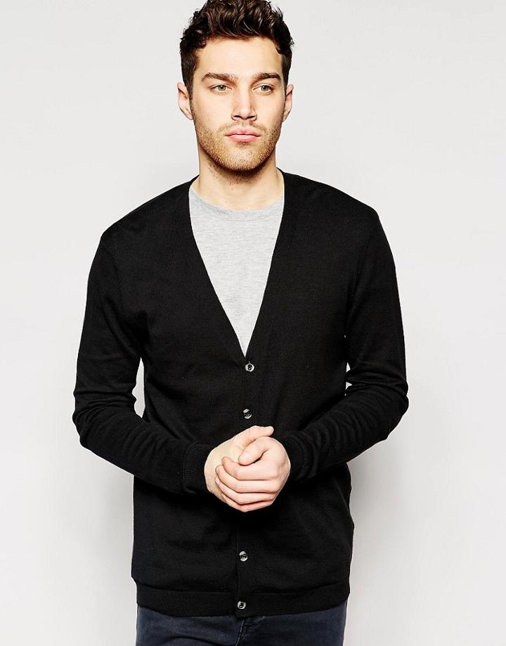 Asos Cardigan In Black Cotton - Black