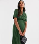 Asos Design Maternity Midi Belted Shirt Dress In Slub