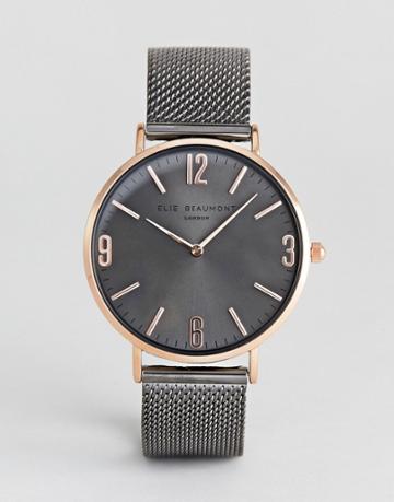 Elie Beaumont Gunmetal Watch With Tonal Sunray Dial - Silver