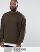 Asos Plus Oversized Waffle Sweatshirt In Khaki - Green