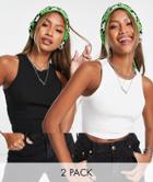 Bershka 2 Pack Ribbed Cropped Racer Tank Top In Black & White