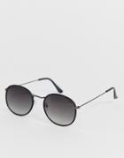 Only & Sons Rounded Sunglasses With Metal Frame - Black
