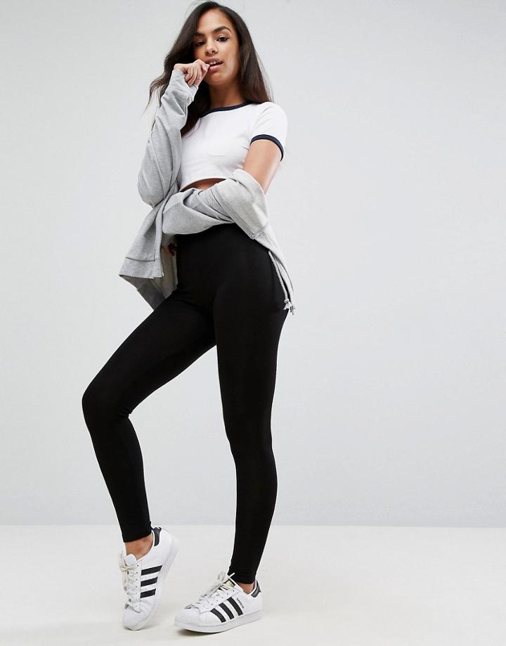 Asos High Waisted Ankle Grazer Legging In Black - Black