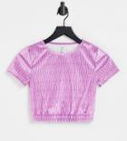 Asyou Cropped Velour T-shirt In Purple Monogram - Part Of A Set