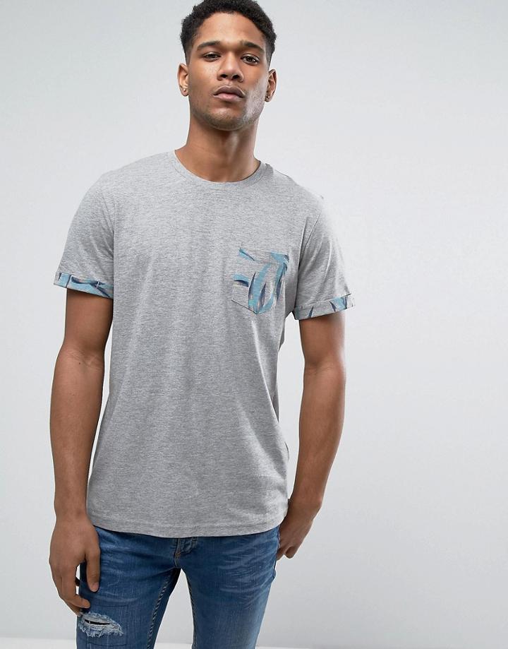 Jack & Jones Originals T-shirt With Cuff And Pocket Print - Gray