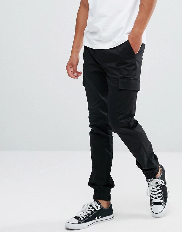 Asos Skinny Woven Cargo Joggers In Black - Black