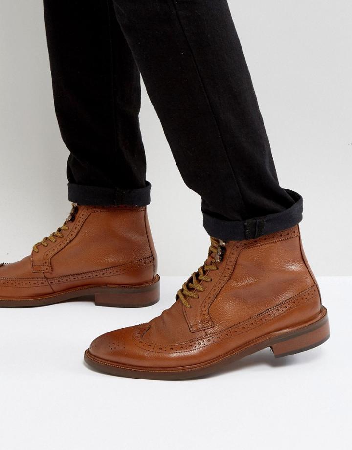 Dune Pebble Brogue Boots In Tan - Tan