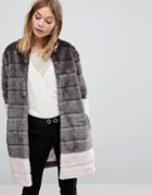 Ted Baker Faux Fur Jacket In Color Block - Gray