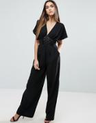Traffic People Kimono Sleeve Jumpsuit With Embellished Waist Detail - Black