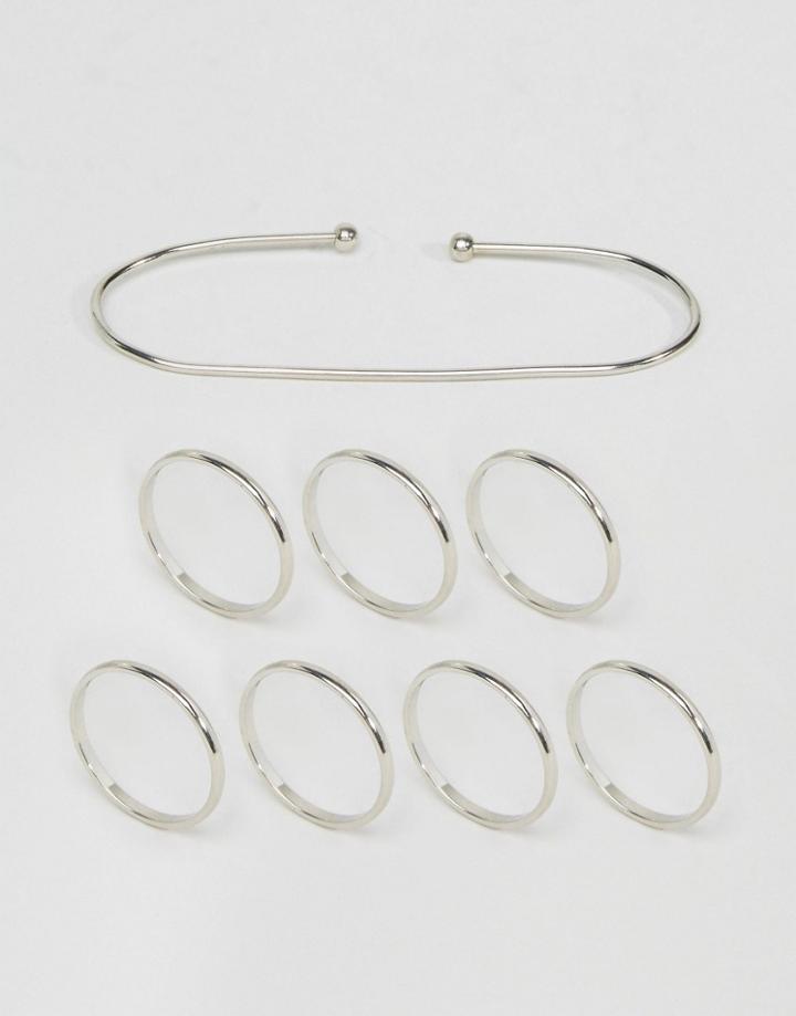 Asos Fine Ring & Palm Cuff Bracelet Pack - Silver