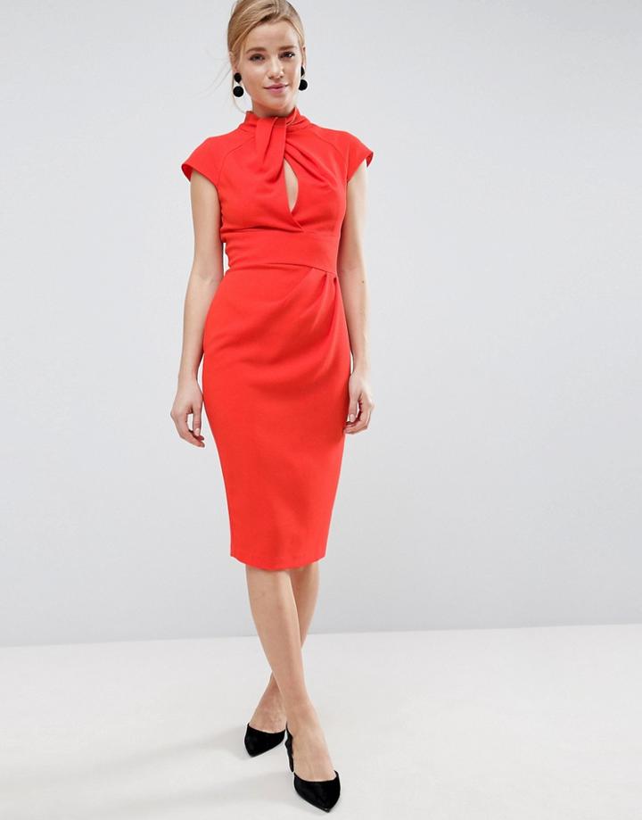 Asos Twist Neck Keyhole Midi Dress - Red
