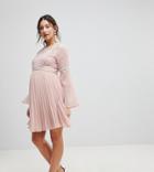 Asos Maternity Pleated Skirt Embellished Skater Dress - Pink