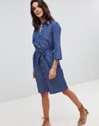 Liquorish Pin Stripe Shirt Dress With Open Back - Navy