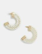 Asos Design Hoop Earrings With Rattan Detail In Gold - Cream