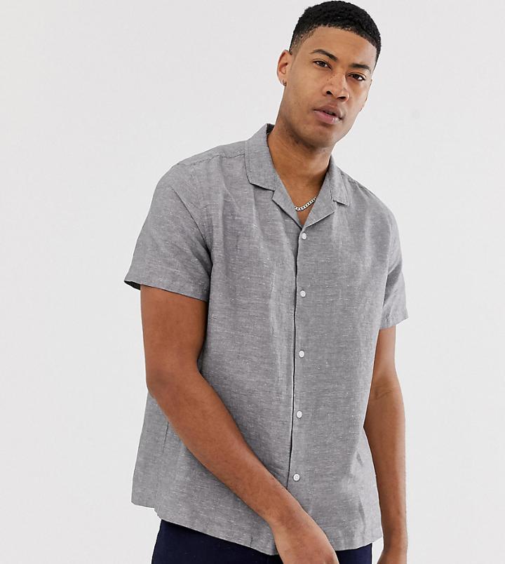Asos Design Tall Oversized Linen Shirt With Revere Collar In Gray - Gray
