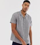 Asos Design Tall Oversized Linen Shirt With Revere Collar In Gray - Gray