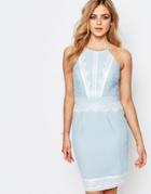 Lipsy High Neck Midi Dress With Lace Detail - Blue