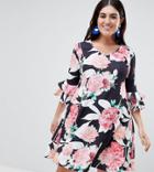 Lovedrobe Floral Swing Dress With Bell Sleeve - Multi