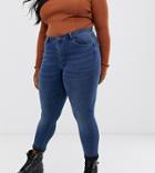 Only Curve High Waisted Skinny Jean In Mid Blue Wash - Blue
