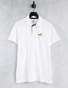 Hollister Exploded Reflective Icon Logo Slim Fit Pique Polo In White