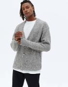 New Look Mixed Yarn Loose Fit Cardigan In Mid Gray