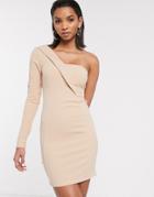Asos Design One Shoulder Tux Mini Dress-cream