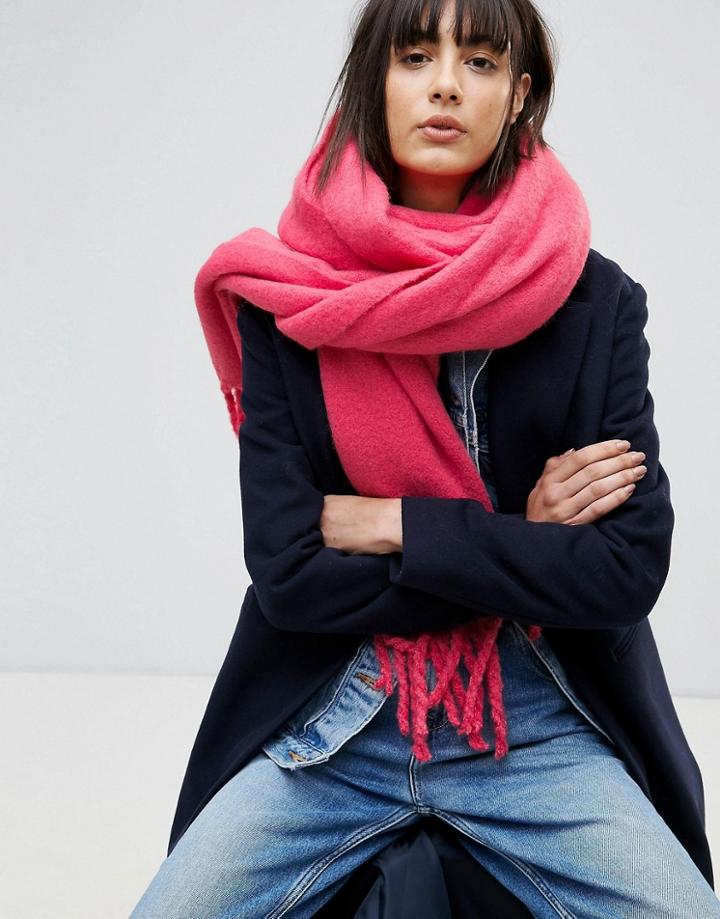 Asos Bright Fluffy Tassel Scarf - Pink