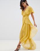 Asos Design Maxi Dress With Cape Back And Dipped Hem - Yellow