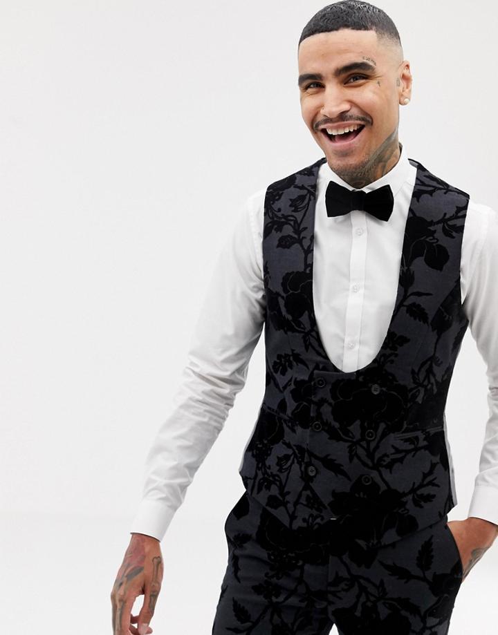Twisted Tailor Super Skinny Vest With Flocking - Gray