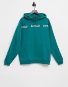 Asos Actual Oversized Hoodie With Repeat Chest Print In Teal-green