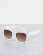 Asos Design Recycled Bevel Square Sunglasses In Shiny White