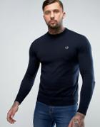 Fred Perry Crew Neck Cotton Sweater In Navy - Navy