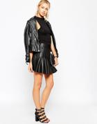 Asos Pleated Skirt In Leather Look - Black
