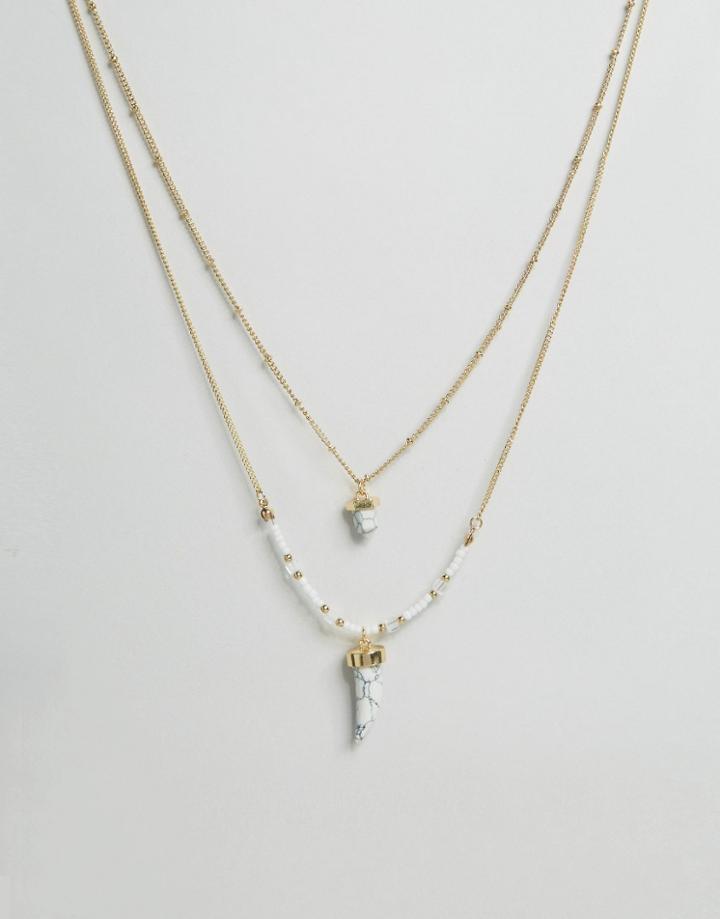 Ashiana Multi Layerbead Necklace With Stone Detail - Gold