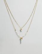 Ashiana Multi Layerbead Necklace With Stone Detail - Gold