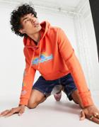 Asos Daysocial Relaxed Hoodie With Multi Placement Logo Prints In Orange